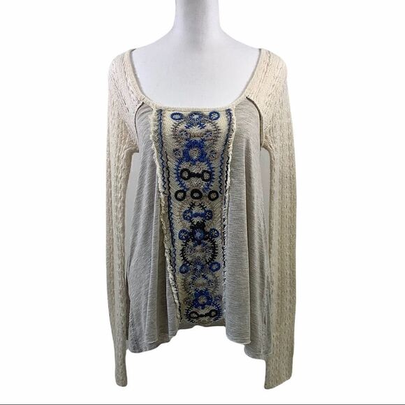 Free People Ivory Boho Embroidered Top Size XS - Picture 1 of 8